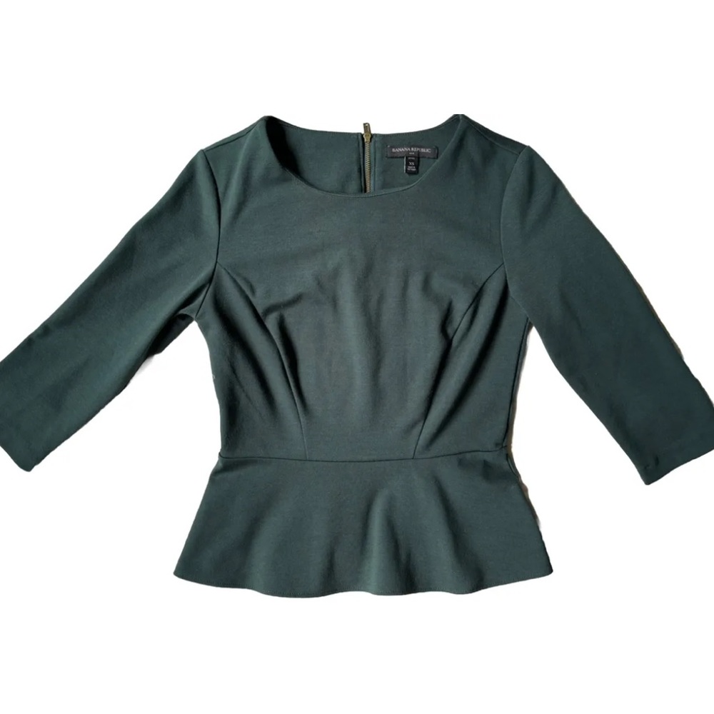 Banana Republic Hunter Ever Green 3/4 Sleeve Peplum Top Size XS Petite